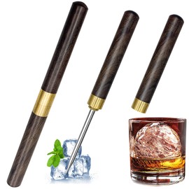 FJCTER 2 Pack Ice Pick for Breaking Ice, 6.8" Stainless Steel Ice Picks with Ebony Wooden Handle and Safety Cap, Multi-Purpose Ice Picks for Bars, Kitchens, Camping, Bartenders