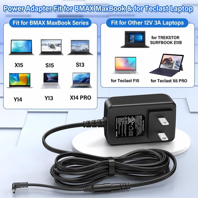 12V Laptop Charger Replacement Compatible with BMAX MaxBook Computer