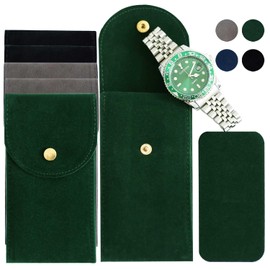 Bonaking 6PCS Watch Pouch: Portable Velvet Travel Case for Men & Women, Soft Watch Bag Storage - 2 Green, 2 Black, 2 Gray