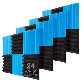 JBER 24 Pack Blue and Charcoal Acoustic Panels Studio Foam Wedges Fireproof Soundproof Padding Black Wall Panels 2" X 12" X 12"