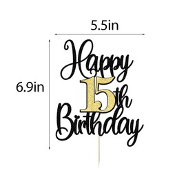 FLORCMET - Decoración para tarta de cumpleaños 15 - Decoración para tartas de feliz cumpleaños 15 años, decoración para tartas de feliz cumpleaños 15 y aniversario (15)