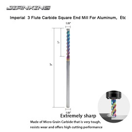 JIANXING 1/8" Extra Long Carbide Square End Mill for Aluminum, Copper Alloy, Plastic, 3" Overall Length End Mill Bits, 3 Flute HRC 55 Deg DLC Coating, CNC Router Bits (1 Pieces)