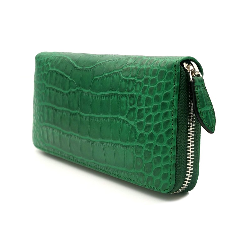 Nallyda Crocodile Embossed Cowhide Long Wallet, green