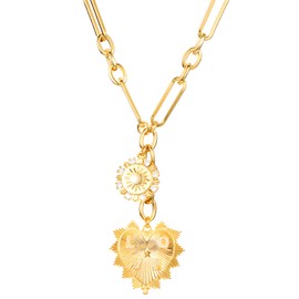 MOTIBACK Chunky Gold Necklace for Women – Adjustable Charm Necklace, Trendy Gold Heart Necklace for Everyday Wear