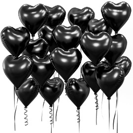 20PCS Heart Shape Balloons, Valentines Balloons 18inch Foil Balloons for Helium Valentine Decorations for Valentines Day, Wedding, Anniversary Decoration (Black)