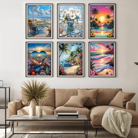 WUDWL Diamond Painting Kits for Adults - 6 Pack Beach DIY 5D Diamond Art Kits Full Drill Diamond Dots Paintings with Diamonds Gem Art and Crafts Home Decor 12x16inch