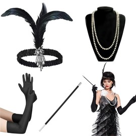1920s Gatsby costume accessories collection Headband Pearl necklace glove holder 1920 themed accessories collection for women