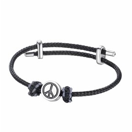 Dreamtimes Peace Symbol Bracelet for Men Women Hand Made Rope Chain Stainless Adjustable Bracelet for Harmony & Love (Black)