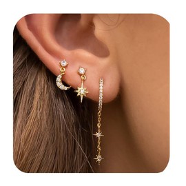 Jeyfull Cartilage Earring for Women-3 Pairs 14K Gold Plated Sun Moon Earrings for Women Hypoallergenic Dainty Everyday Jewelry