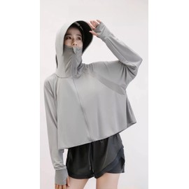 [MiniAya] ラッシュガード レディース uvカット パーカー 日焼け対策 冷感 夏 軽量 薄手 UPF50+ サンシェードパーカー アウトドア 海 自転車 紫外線対策 通気性 おしゃれ サンハット 吸汗速乾 大きいサイズ (JP, アルファベット, Free Size, グレー)