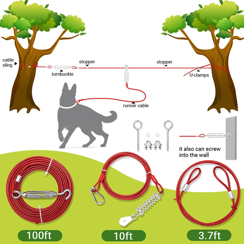 Dog Tie Out Cable - 100 ft Long Dog Cable