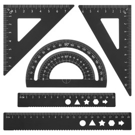 PATIKIL Triangle Ruler Set, 15cm 20cm Aluminum Metric Ruler, 45°60°Triangle Ruler and Protractor, 5 Pack, Black