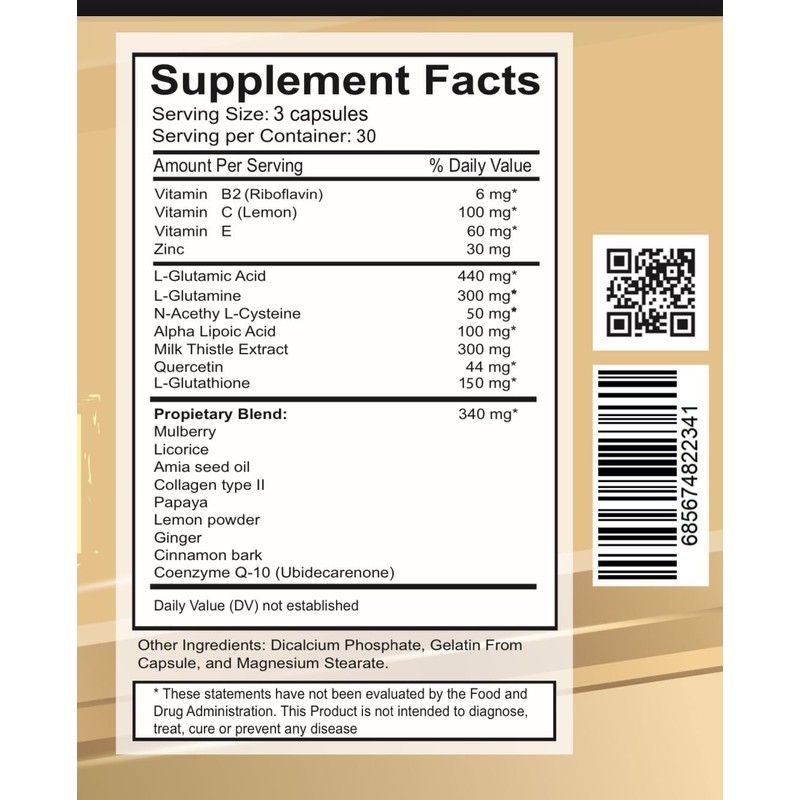 VITAMISAN Glutathione Liposomal, NAC, Milk Thistle, Collagen, Total, 90 Capsules,