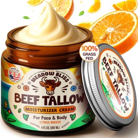 Beef Tallow for Skin - Moisturizer Cream - 100% Grass Fed - Whipped Beef Tallow - Organic Jojoba Oil - Organic Shea Butter - Supports Eczema, Rosacea+ - Made in USA - Citrus Breeze - 4 oz