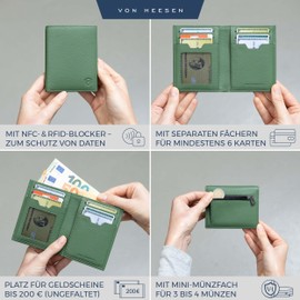 VON HEESEN® Wallets Men & Women, Green, With coin compartment