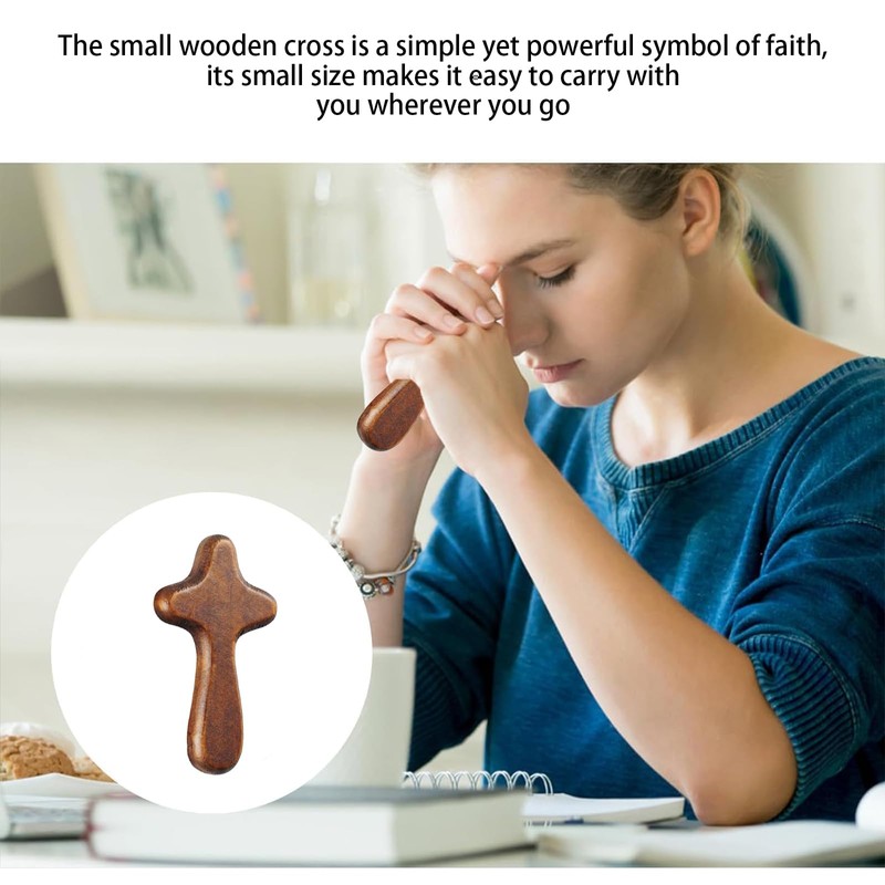 HUSOUE Wooden Cross, 2PCS Mini Olive Wood Holding Cross Comfort