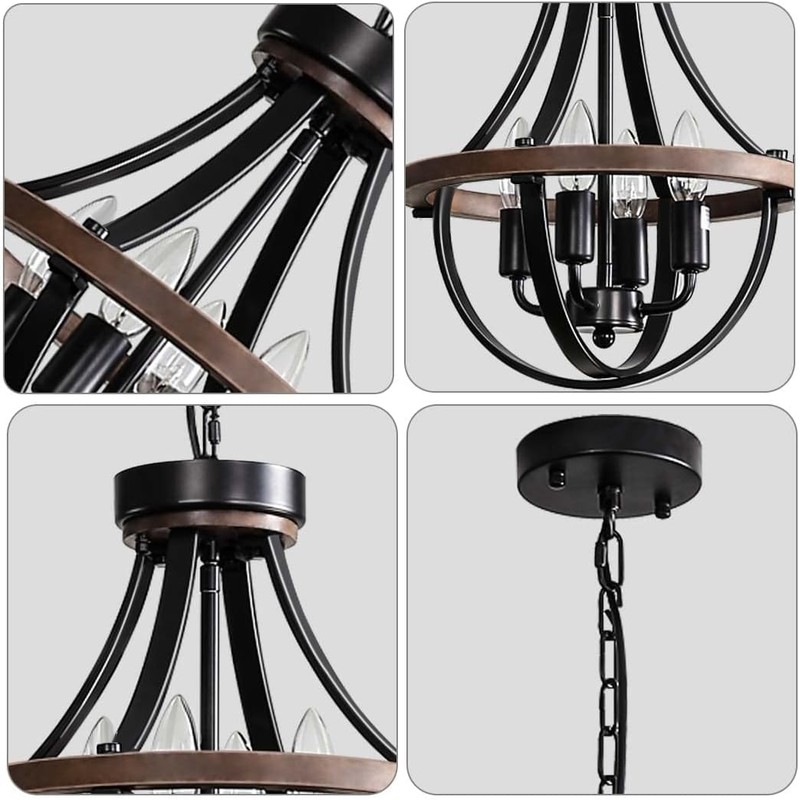 Lanpesting Farmhouse Chandelier, Modern Hanging Pendant Lighting, 4-Light Rustic Ceiling