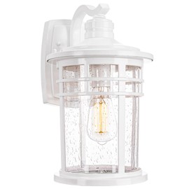 Darkaway Large Outdoor Porch Lights Wall Mount, 15inch Outdoor Wall Sconces with Seeded Glass Waterproof Exterior Lights for Patio Yard House Hallway Doorway Garage(Large, White)