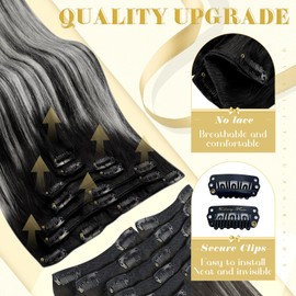 Ve Sunny Human Hair Clip in Extensions Black Ombre Clip in Hair Extensions for Women Balayage Clip Hair Extensions Real Human Hair Long Straight Clip in Hair Extensions 7pcs 120g 24inch
