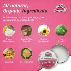 Whiskeroo Dog Paw Balm – Natural Paw Protector with Mango Butter & Tea Tree Oil, Repairs Dry, Cracked Paws – Lick-Safe, Ideal for Winter, Hot Pavement & Rough Terrain (2 oz)