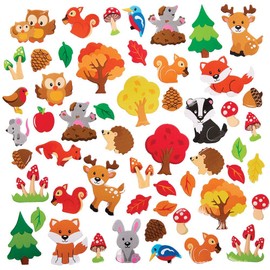 Baker Ross FX119 Woodland Animal Foam Stickers - Pack of 100, Stickers for Arts and Crafts, 3D Foam Stickers, Puffy Stickers for Cards, Paper, Scrapbook and Collage