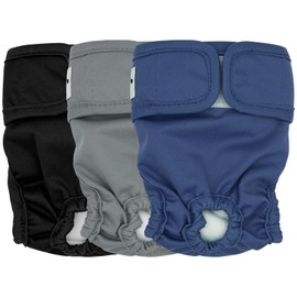 JOJHDR 3 Pack Female Dog Diapers Washable - Premium Reusable Diapers for Dogs in Heat - Highly Absorbent for Puppies, Incontinence - Multiple Colors & Sizes(M, Black+Grey+Blue)