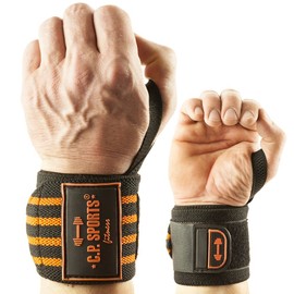 C.P. Sports Handgelenk-Bandagen Strongman Bodybuilding I mit starkem Klettverschluss & Daumenspannschlaufe I Handgelenkstütze für Sicherheit & max. Stabilität bei Fitness & Kraftsport I 8 Farben (Orange-50cm)