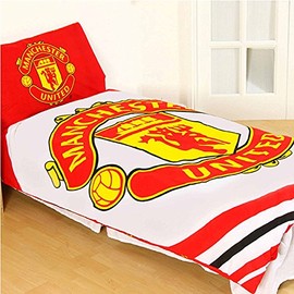 Manchester United Single Duvet And Pillow Case Set Pulse Design (One Size) (White/Red)