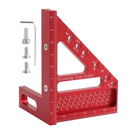 3D Multi Angle Measuring Ruler, 3D Hole Position Layout Drawing 45 and 90 Degree Woodworking Square Small Framing Square Tool with Angle Position Pin for Carpentry (Red)