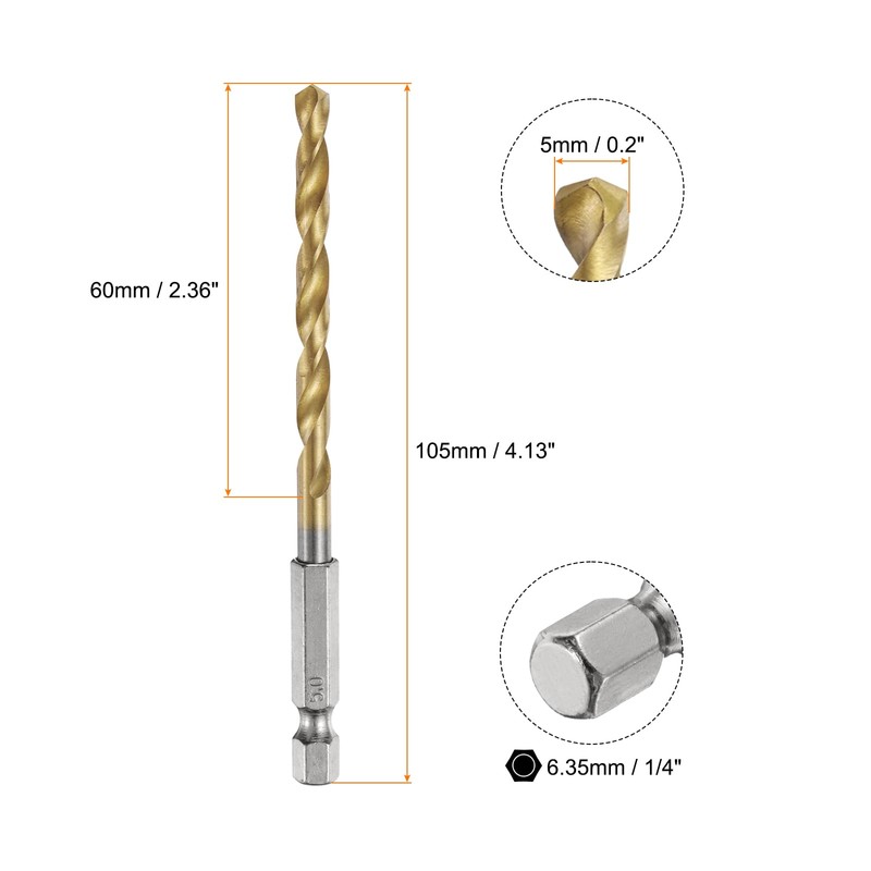 sourcing map 4pcs 1/4" Hex Shank Twist Drill Bits 5mm