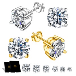 Delzzad Jewelry Moissanite Stud Earrings For Women, 0.2-8CT Four-Prong S925 Sterling Silver Unisex Earring, (D Color VVS1 Clarity Moissanite) Hypoallergenic 14K White Gold/Gold Plated Earrings For Men Women Gift (5MM(0.5CT*2), Golden)