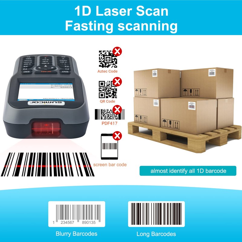 Sumicor Laser Inventory Barcode Scanner, 2.4G Wireless Barcode Scanner, Read