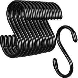 HiGift 3 Inch S Hooks for Hanging Heavy Duty - 12 Pack Vinyl Coated S Shaped Hooks, Black Non-Slip Rubber Metal Hooks for Closet Rod, Jeans, Plants, Pots, Pans, Bags, Towels, Cups, Purses