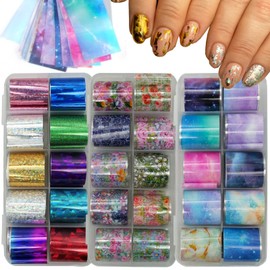 LoveOurHome 30 hojas de calcomanías de transferencia para arte de uñas, diseño de flores, cielo estrellado, holográficas, tatuajes de uñas, decoración de manicura para uñas acrílicas, bricolaje