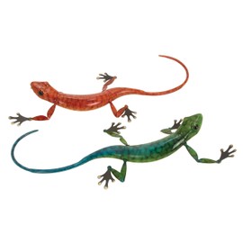 Deco 79 Metal Lizard Decorative Sculpture Home Decor Statues, set of 2 Accent Figurines 22" x 9" x 5", Multi Colored