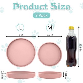 Apatal Silicone Cat Food Bowl Set of 2 Shallow Cat Food Dish 7in Wide Cat Plates Relief Whisker Fatigue Pet Feeding Bowls for Kittens Puppy Dog (Round Pink)