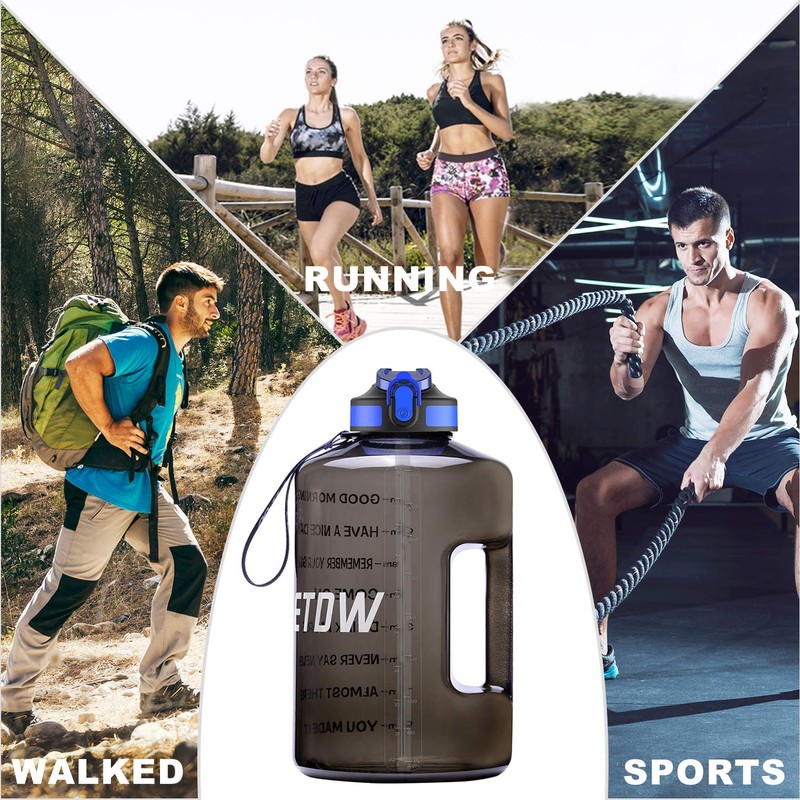 ETDW Half Gallon Water Bottle with Time Marker and Straw,