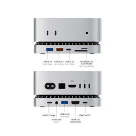 Mac mini M4 Dock, Aluminum Stand and HDMI Hub for Mac mini M4 and M4 Pro 2024 with M.2 NVMe/SATA SSD Enclosure, 4K60Hz HDMI,10G USB A/C, 5G USB A*2, USB-C Charge, SD/TF, Audio