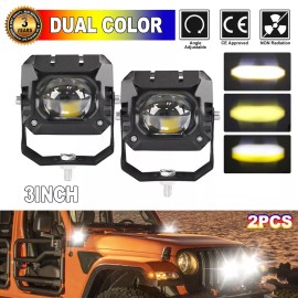 BraveWAY 3inch LED Work Light 3 Modes White/Yellow Headlight Fog for Car Moto 4x4 Offroad