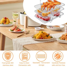 Air Fryer Rack, Stackable Grill Rack 3Layers Air Fryer Shelf 304 Stainless Steel Air Fryer Shelf Air Fryer Accessories for DZ201 Air Fryer DZ401 Air Fryer