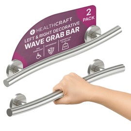 HEALTHCRAFT (2X Pack) Wave Decorative Grab Bars, ADA Compliant Bathroom Safety Bars for Seniors, Wall-Mounted, Supports Up to 500 lbs (Left & Right) (Brushed Stainless Steel, 24 Inch)