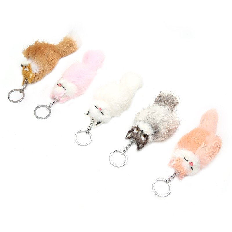 5pcs Handicraft Fluffy Animal Keychain Portable Cute Key Ring Car