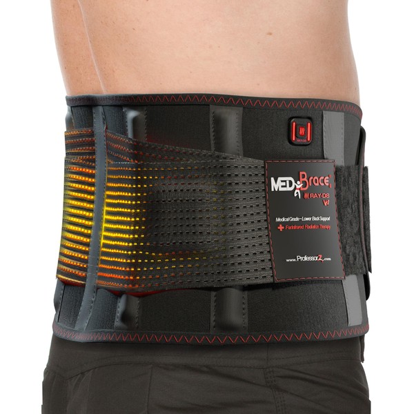 MEDiBrace Heated Back Support Belt - RAY-D8 V2 Rechargeable Back Brace with Far Infrared FIR Heating - Lower Lumbar Pain Relief for Men and Women -