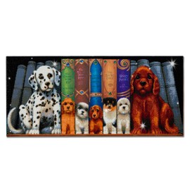 Crystal Art Kit “Dog Bookshelf” by Randal Spangler On Stretched Canvas Wood Frame, 5D Diamond Painting DIY Craft Set, 40x90 cm (Approx. 15.8 X 35.4 in.)