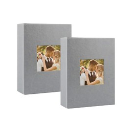 Artmag Photo Album 4x6 50 Pockets 2 Packs, Leather Cover Mini Photo Book, Can Save 100 Photos for 4x6 Pictures, Artwork or Postcard Storage (Grey)