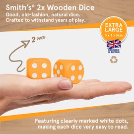 Large Wooden Dice by Smith's® | 3 x 3 x 3cm | 2 Pack | Orange | Educational Maths Games, Kids Board Game Accessories | No Harmful Materials | For 3 Year Olds +