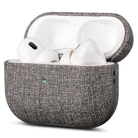LOPIE Case for AirPods Pro 2nd Generation - Handmade AirPods Pro 2 Case Cover with Lanyard - Made of Vegan Leather - Canvas Style - Protective Hard Shell Cover - Wireless Charging Compatible - Gray