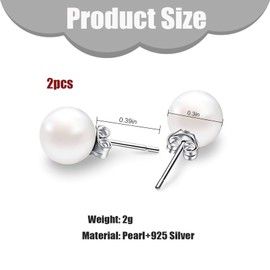 White Real Pearl Earrings 925 Sterling Silver, Freshwater Cultured Button Studs, 10mm, Hypoallergenic Women’s Pearl Stud Earrings, Elegant Gift for Ladies, Party & Casual Wear
