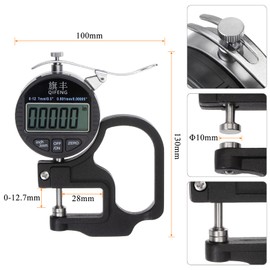 sourcing map Digital Thickness Gauge 0.001mm/0.00005", Range 0-12.7mm/0.5" Electronic Micrometer Thickness Measuring Tool with LCD Display, Inch/Metric