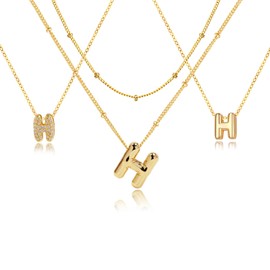stino Initial Letter Necklace Set, 4-Piece Gold Plated Bubble Alphabet Pendant, No Tarnish Layered Chain Jewelry for Women, Standard, Brass, No Gemstone